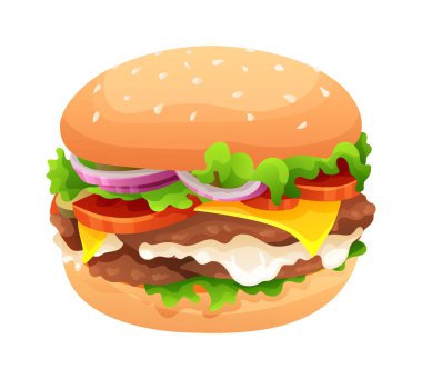 Burger vektör çizimi beyaz arkaplanda izole edildi