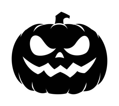 Kızgın suratlı Cadılar Bayramı kabağı. Vektör çizgi film karakteri silüeti çizimi