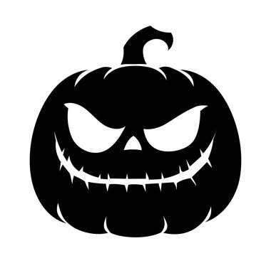 Gülen suratlı ürkütücü cadılar bayramı balkabağı. Fener valesi. Vektör çizgi film karakteri silüeti çizimi