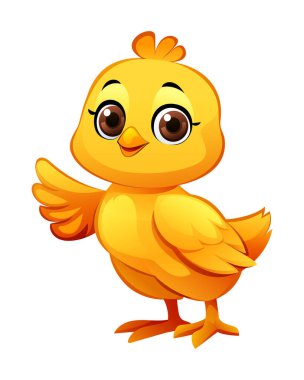 Beyaz arka planda izole edilmiş güzel bir piliç el sallıyor.