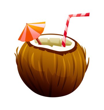 Summer coconut drink cocktail. Vector cartoon illustration isolated on white background clipart