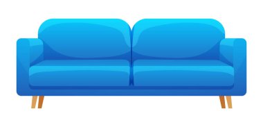 Yumuşak yastıklı ve tahta bacaklı kanepe. Vektör illüstrasyonu beyaz arkaplanda izole edildi