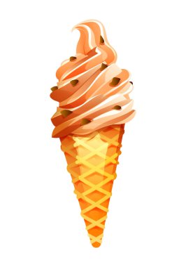 Çikolata parçacıklı dondurma külahı. Vektör çizgi film illüstrasyonu