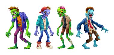 Farklı pozlarda çizgi film karakterleri. Vektör çizgi film illüstrasyonu