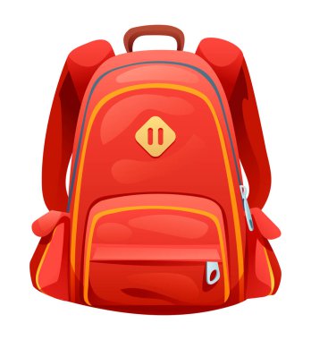 Kırmızı okul çantası. Vektör karikatür çizimi beyaz arkaplanda izole edildi