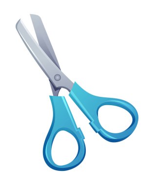 Makas, genellikle kağıt kesmek ya da el işi malzemelerinde kullanılır. Vektör karikatür çizimi beyaz arkaplanda izole edildi