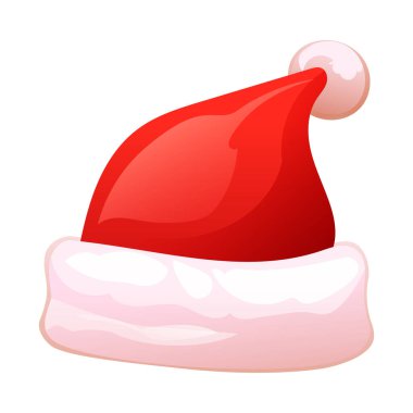 Noel Baba 'nın kırmızı şapkası. Vektör karikatür çizimi beyaz arkaplanda izole edildi