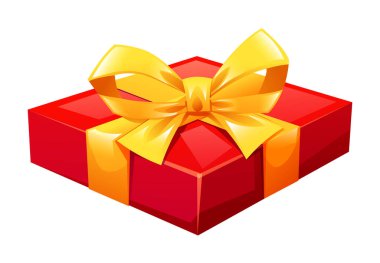 Flat red gift box with yellow bow, simple and cheerful design for gifting. Vector cartoon illustration