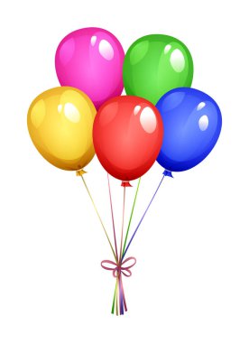 Pembe, yeşil, sarı, kırmızı ve mavi renkli balonlar. Vektör çizgi film illüstrasyonu