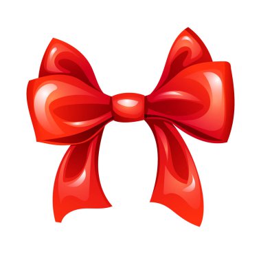 Yuvarlak halkalı kırmızı kurdeleli şık bir fiyonk, hediyeler ya da şenlikli bir dekor için ideal. Vektör çizgi film illüstrasyonu