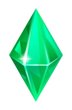 Keskin yüzlü ve parlak parıltılı yeşil elmas şekilli değerli taş. Vektör çizgi film illüstrasyonu