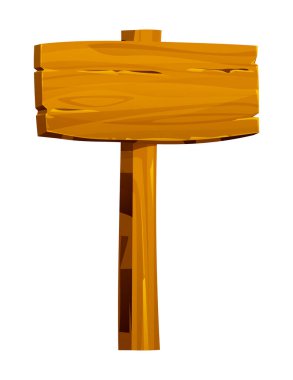 Dikdörtgen şeklinde ve direkli tahta tabela. Vektör çizgi film illüstrasyonu