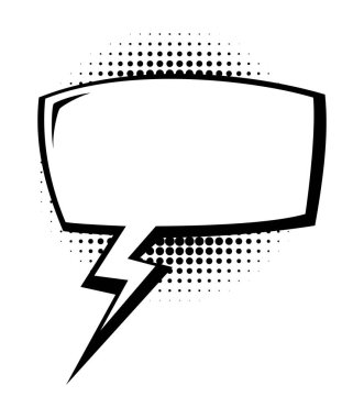 Yarım tonlu noktalı ve yıldırım kuyruklu komik konuşma balonu. Vektör çizgi film illüstrasyonu