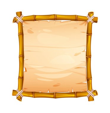 Bambu çerçevesi, eski parşömen ve yırtık kenarlı. Doğa temalı metin tasarımı için mükemmel. Vektör çizgi film illüstrasyonu