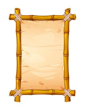 Ayrıntılı eski parşömenli, dokulu kenarlı ve kırsal estetik bambu çerçeveli. Klasik tasarım için ideal. Vektör çizgi film illüstrasyonu