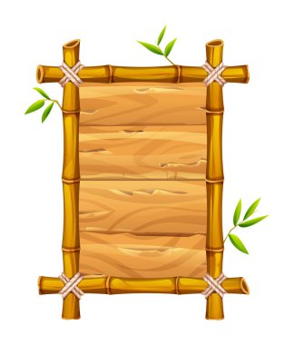 Yapraklı bambu çerçeve ve ahşap zemin, tropikal tasarımlar için mükemmel. Vektör çizgi film illüstrasyonu