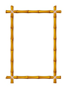 İpleri bağlı bambu dikdörtgen çerçeve, metin ve afişler için mükemmel. Vektör çizgi film illüstrasyonu