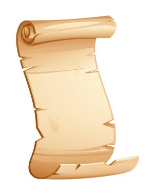 Kıvrımlı parşömen tomarı, üstü yuvarlanmış, metin veya tasarım alanı için mükemmel. Vektör çizgi film illüstrasyonu