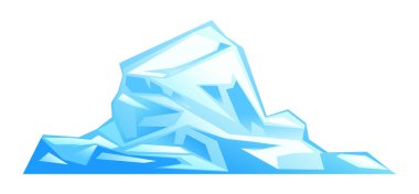 Düz açılı buzdağı ve yansıtıcı mavi yüzey, karlı buzlu dağlar. Güney ve Kuzey Kutbu. Vektör çizgi film illüstrasyonu