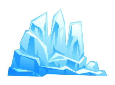 Keskin, pürüzlü kenarları ve buzlu gölgeleri olan buzdağı zirvesi, karlı buzlu dağlar. Güney ve Kuzey Kutbu. Vektör çizgi film illüstrasyonu