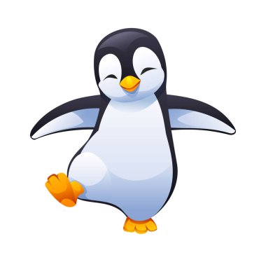 Cheerful penguin dancing with joyful. Vector cartoon character illustration clipart