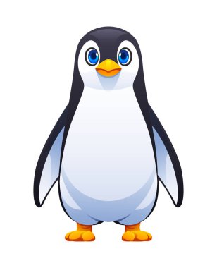 Beyaz arkaplanda sevimli penguen karikatür vektör çizimi izole
