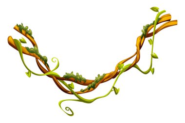 Yapraklı orman sarmaşıkları ve sarmaşıklı liana dalları. Vektör çizgi film illüstrasyonu