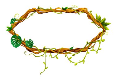 Tropikal yapraklı ve filizli egzotik altıgen liana iskeleti. Orman temalı tasarımlar için ideal. Vektör çizgi film illüstrasyonu