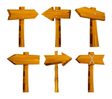 Kaba ahşap, dokuları olan ok işaretleri. Vektör çizgi film illüstrasyonu