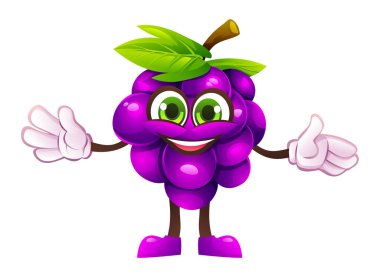 Kolları açık, hoş ve neşeli, sevimli bir üzüm karakteri. Vektör çizgi film illüstrasyonu