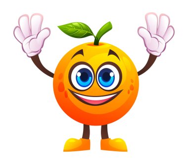 Turuncu karakter, heyecanla el kaldırıyor. Vektör çizgi film illüstrasyonu