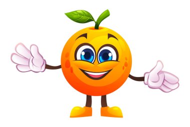 Sevimli turuncu karakter, kolları açık, misafirperver ve neşeli. Vektör çizgi film illüstrasyonu