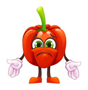 Üzgün çan biberi karakteri, hayal kırıklığını ifade ediyor. Vektör çizgi film illüstrasyonu