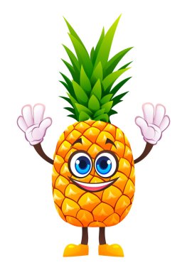 Armut ananas kaldıran eller, heyecan dolu. Vektör çizgi film illüstrasyonu