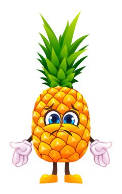 Üzgün ananas karakteri, hayal kırıklığını ifade ediyor. Vektör çizgi film illüstrasyonu
