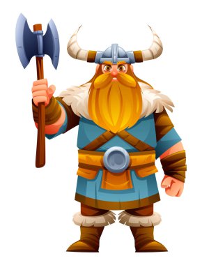 Elinde balta tutan Viking karakteri. Vektör çizgi film illüstrasyonu