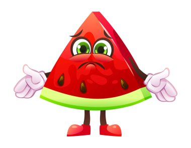 Üzgün karpuz dilimi karakteri, hayal kırıklığını ifade ediyor. Vektör karikatür çizimi beyaz arkaplanda izole edildi