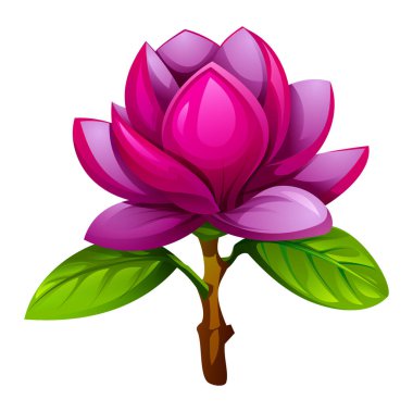 Yapraklı mor manolya çiçeği. Vektör karikatür çizimi beyaz arkaplanda izole edildi