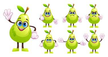 Çeşitli yüz ifadeleri ve jestleri olan çizgi film karakterleri. Vektör çizgi film illüstrasyonu