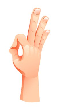 Eller yukarı doğru uzanan üç parmağıyla iyi bir hareket yapıyor. Vektör çizgi film illüstrasyonu