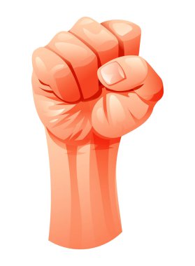 Çizgi filmdeki el, yukarı doğru güçlü bir yumruk duruşuyla kavrulmuş. Vektör çizgi film illüstrasyonu