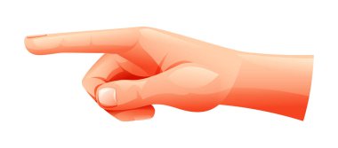 Genişletilmiş işaret parmağıyla sol eli işaret ediyor. Vektör çizgi film illüstrasyonu