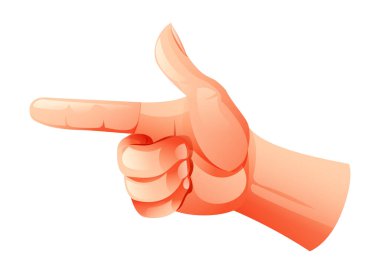 Parmaklar sol tarafı işaret ediyor, başparmak yukarı, genellikle arka ya da arka tarafı temsil ediyor. Vektör çizgi film illüstrasyonu