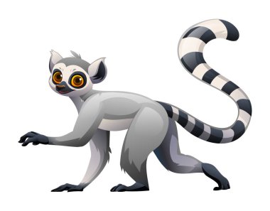 Çizgi film lemur yürüyüşü. Vektör karakter illüstrasyonu