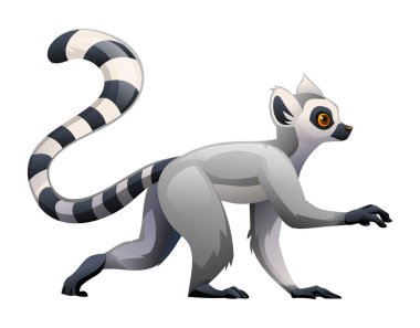 Lemur yürüyor. Vektör çizgi film karakteri çizimi