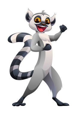 Sevimli lemur mutlu poz veriyor, harekete hazır. Vektör çizgi film illüstrasyonu
