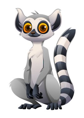Kocaman gözleri ve neşeli gülüşü olan sevimli lemur. Vektör çizgi film illüstrasyonu