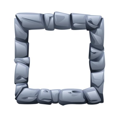 Sivri uçlu taş parçalarından yapılmış kare taş çerçeve. Vektör çizgi film illüstrasyonu