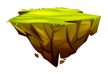 Çimenli ve kayalık temeli olan yüzen ada. Vektör çizgi film illüstrasyonu