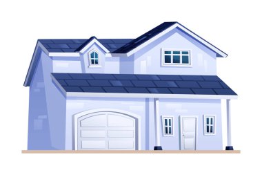 Entegre garajlı modern aile evi, beyaz arka planda izole edilmiş. Vektör çizgi film illüstrasyonu